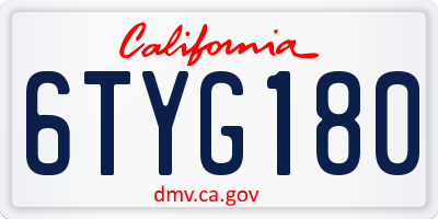 CA license plate 6TYG180