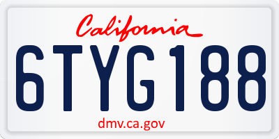 CA license plate 6TYG188