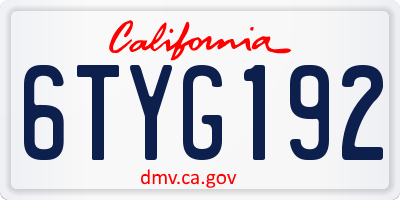 CA license plate 6TYG192