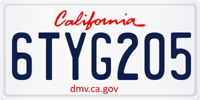 CA license plate 6TYG205