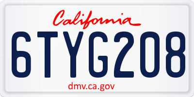 CA license plate 6TYG208