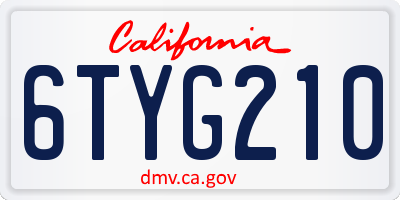CA license plate 6TYG210
