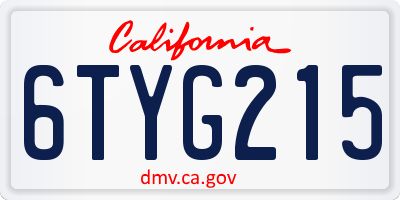 CA license plate 6TYG215