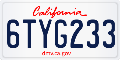 CA license plate 6TYG233