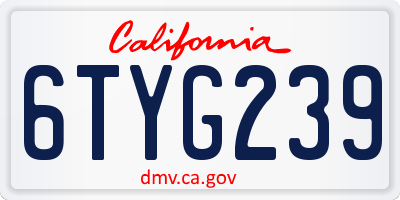 CA license plate 6TYG239