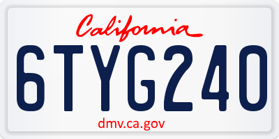 CA license plate 6TYG240