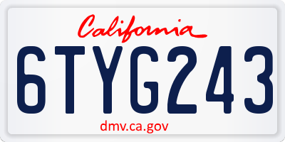 CA license plate 6TYG243