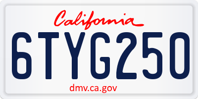 CA license plate 6TYG250