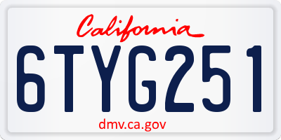 CA license plate 6TYG251