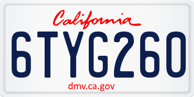 CA license plate 6TYG260