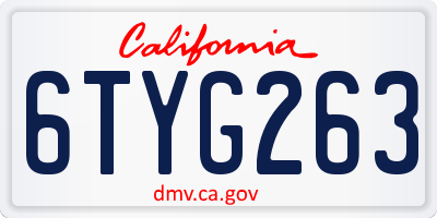 CA license plate 6TYG263