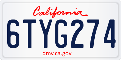 CA license plate 6TYG274