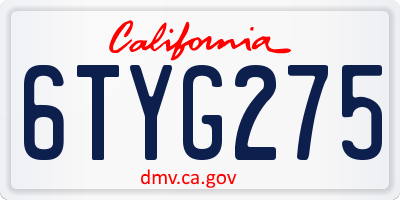 CA license plate 6TYG275