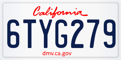 CA license plate 6TYG279