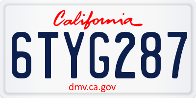 CA license plate 6TYG287