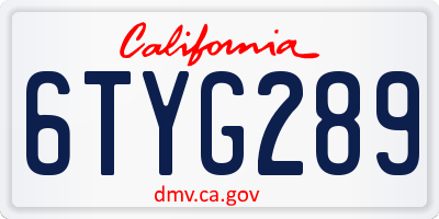 CA license plate 6TYG289