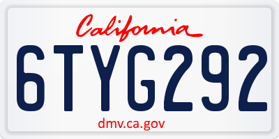 CA license plate 6TYG292