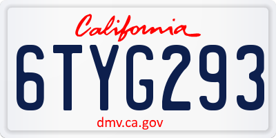 CA license plate 6TYG293