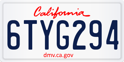 CA license plate 6TYG294