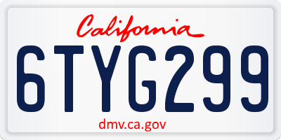 CA license plate 6TYG299