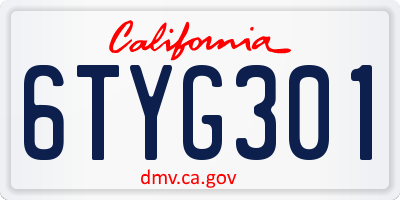 CA license plate 6TYG301