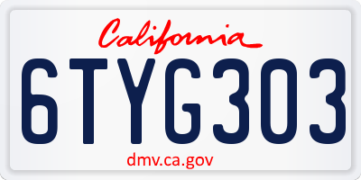 CA license plate 6TYG303