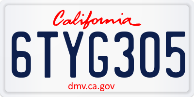 CA license plate 6TYG305