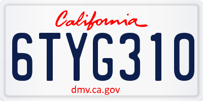 CA license plate 6TYG310
