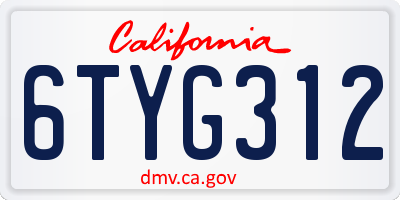 CA license plate 6TYG312