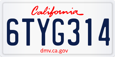 CA license plate 6TYG314