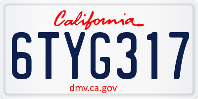 CA license plate 6TYG317