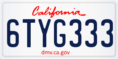 CA license plate 6TYG333
