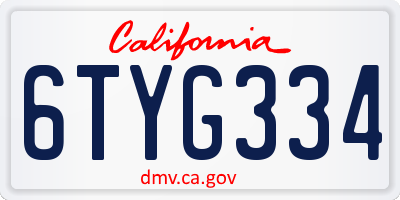 CA license plate 6TYG334