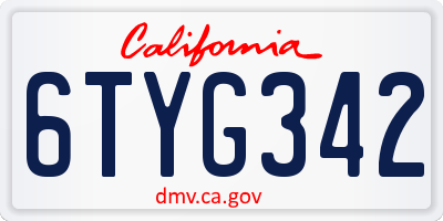 CA license plate 6TYG342