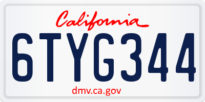 CA license plate 6TYG344
