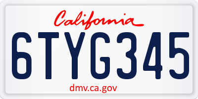 CA license plate 6TYG345