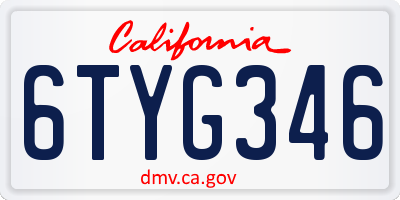 CA license plate 6TYG346