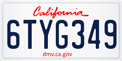CA license plate 6TYG349