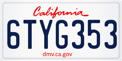 CA license plate 6TYG353
