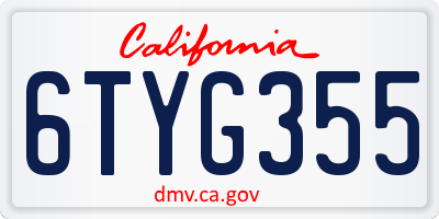 CA license plate 6TYG355