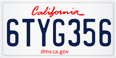 CA license plate 6TYG356