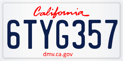 CA license plate 6TYG357