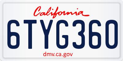 CA license plate 6TYG360