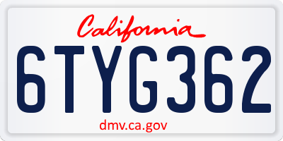 CA license plate 6TYG362