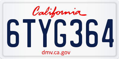 CA license plate 6TYG364
