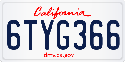 CA license plate 6TYG366