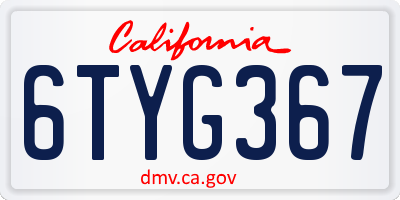 CA license plate 6TYG367