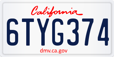 CA license plate 6TYG374