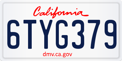 CA license plate 6TYG379