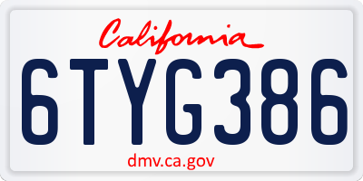 CA license plate 6TYG386